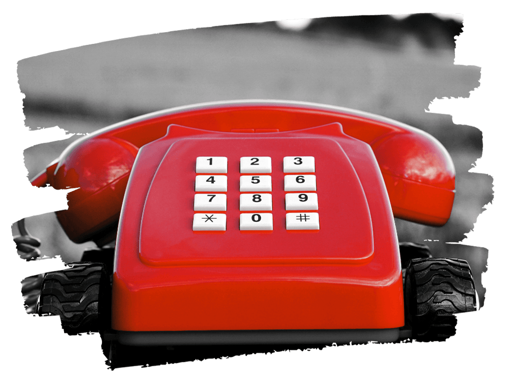 Een rode telefoon met druktoetsen.